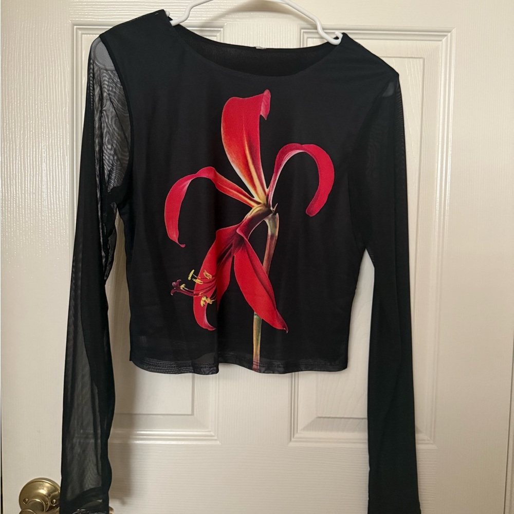 Black and Red Floral Long Sleeve Top